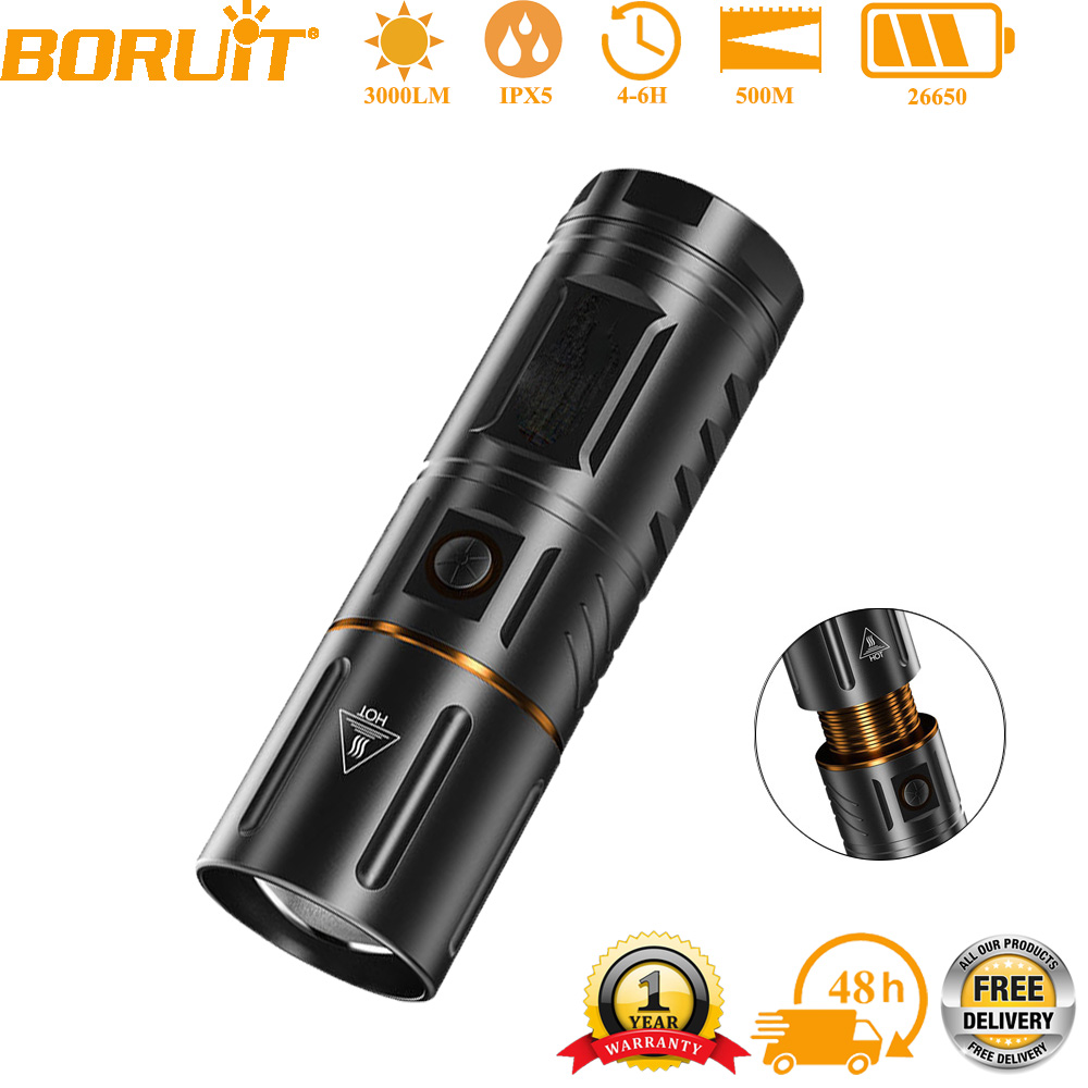 Hunting Fishing Outdoor - BORUiT Ultra Bright 3000LM LED Flashlight