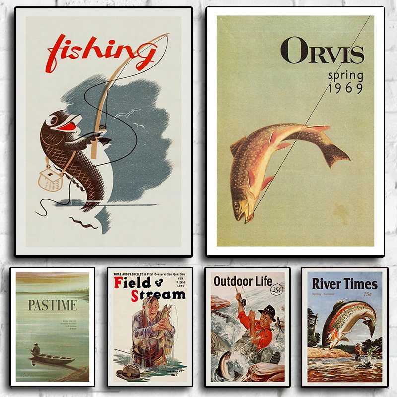 Vintage Fly Fishing Canvas Pri - đánh giá và giá Outdoor Hunting Paintings